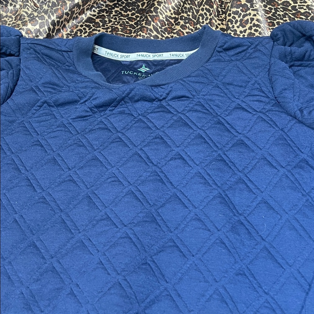 Tuckernuck Quilted Blue Puff Sleeve Sweater - Picture 6 of 11